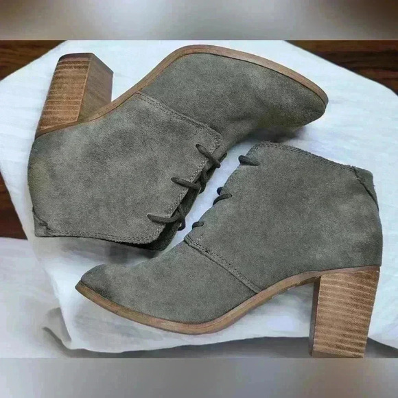 Toms Lunata Green Suede Lace Up Booties Size 7 - Picture 3 of 8